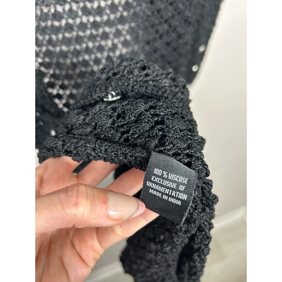 Ser.O.Ya Allison Crochet Button Down Maxi Cardigan Cover Up Black Beach XS S - Picture 8 of 8